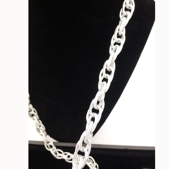 New In Package. Necklace and Earring Set: Silver-Tone Open Ended Tassel Necklace - Picture 5 of 8